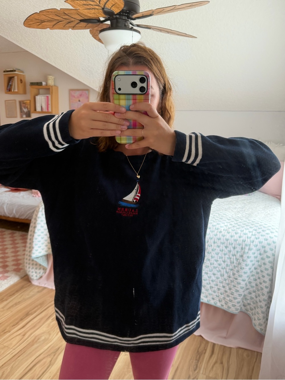 Lauren Ralph Lauren Navy Varsity Sweater Jacket with Sailboat Motif